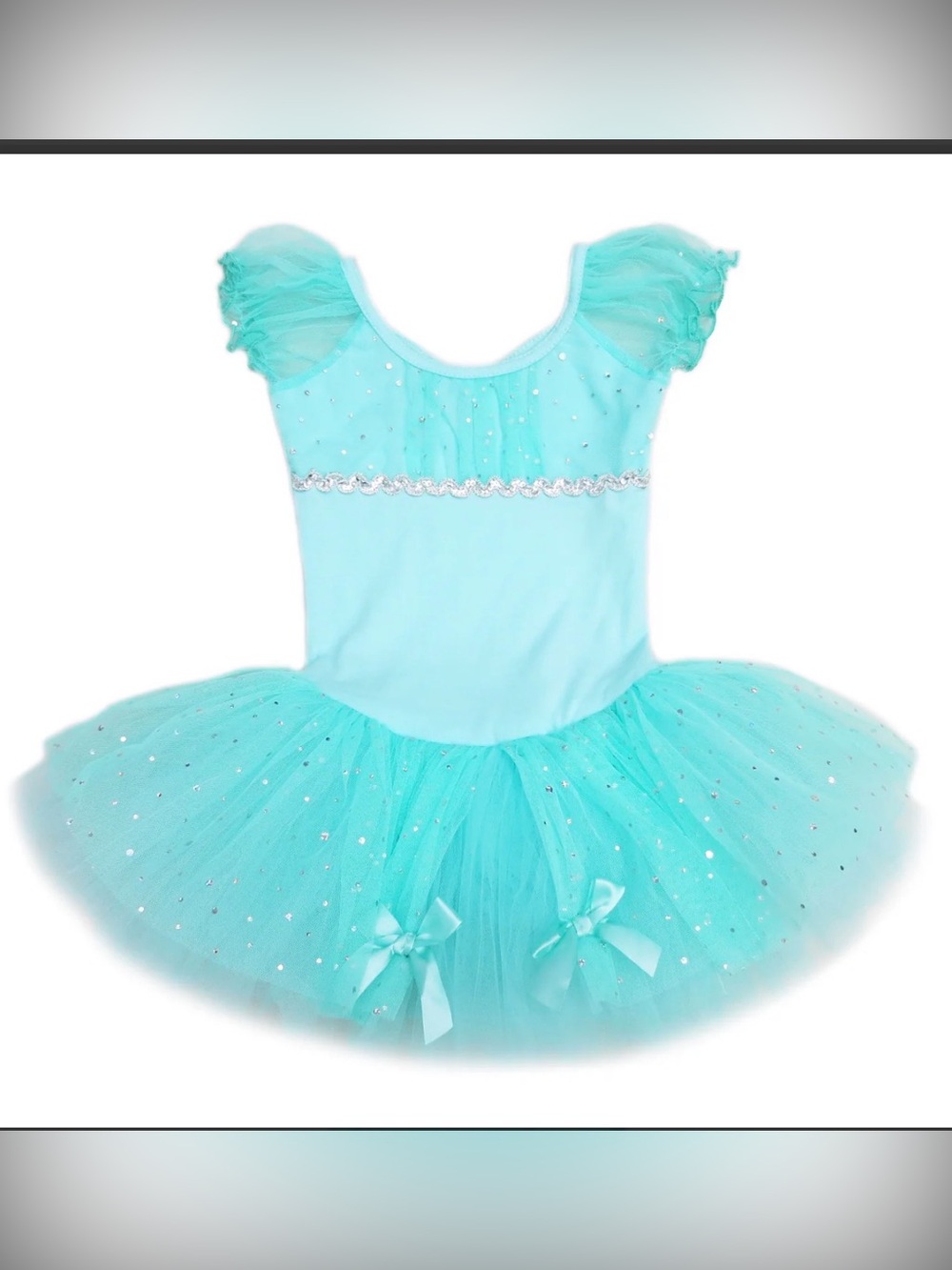 Teal Rhinestone Silver Trim Bow Ballet Dress